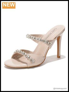 Rhinestone Mule Heels 4 Inch Stiletto Slip On Round Toe Dressy Heels